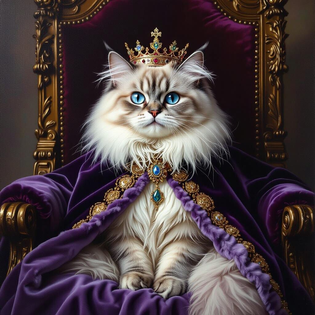 Regal Himalayan Cat on Throne Oil Painting