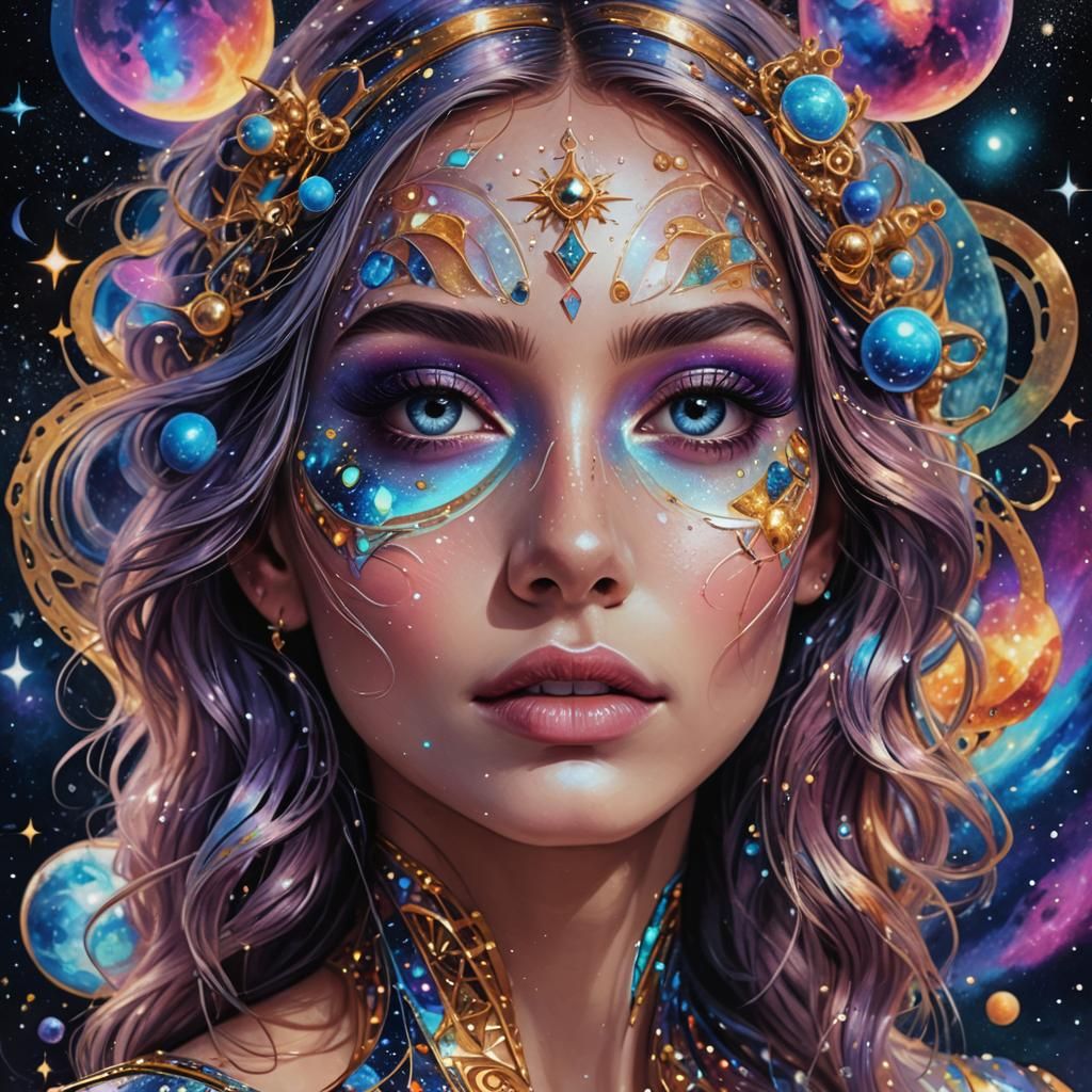 Holographic Astral Makeup Illustration in 8K