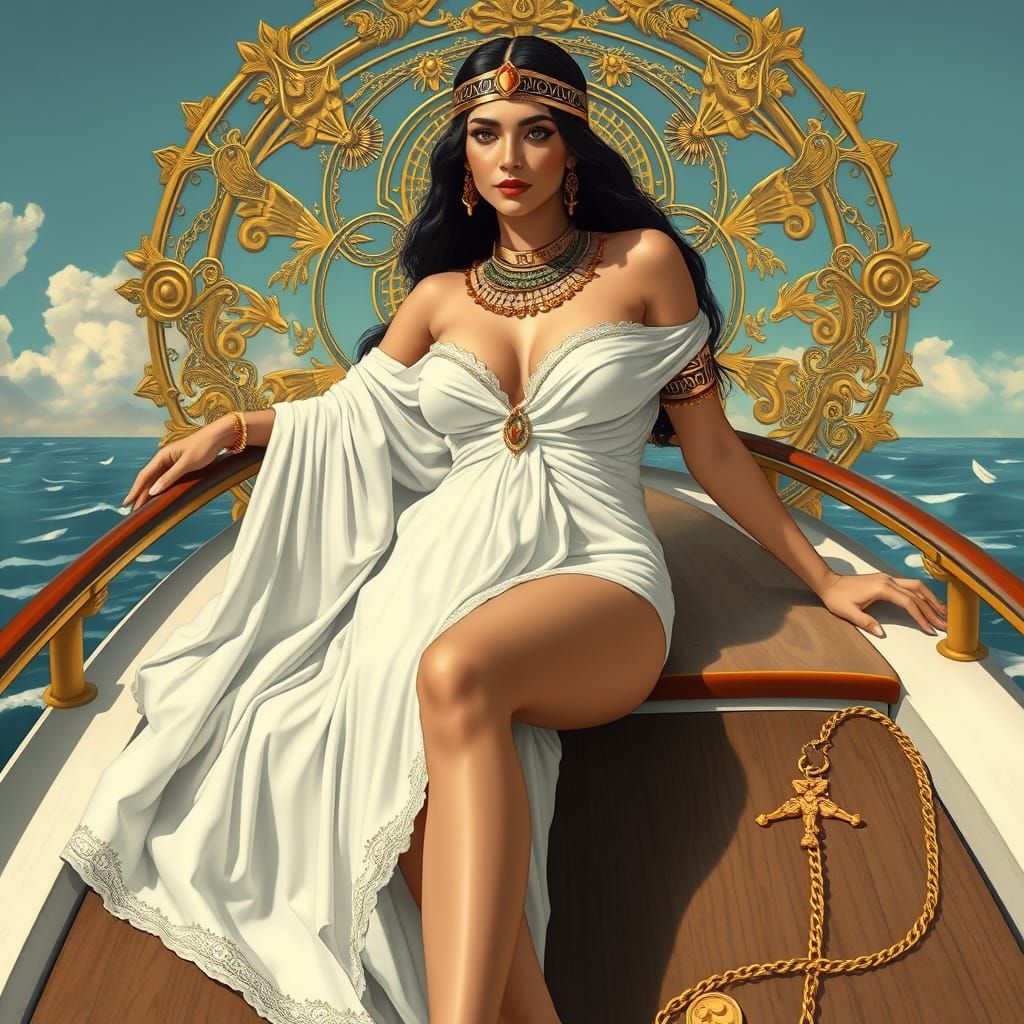 Elegant Egyptian Woman Lounging on a Luxurious Boat
