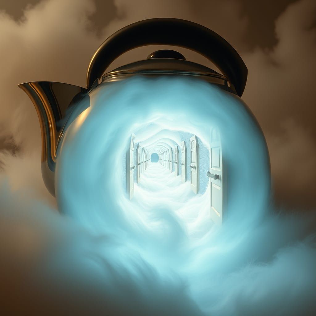 Glowing Portal to Infinite Doors in Dreamlike Atmosphere