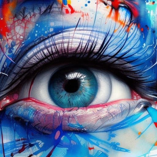 Detailed Blue Eye Splash Art in Vibrant Watercolor