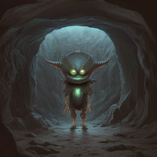 Alien Artist Paints Cave Wall in Surreal Child-like Style