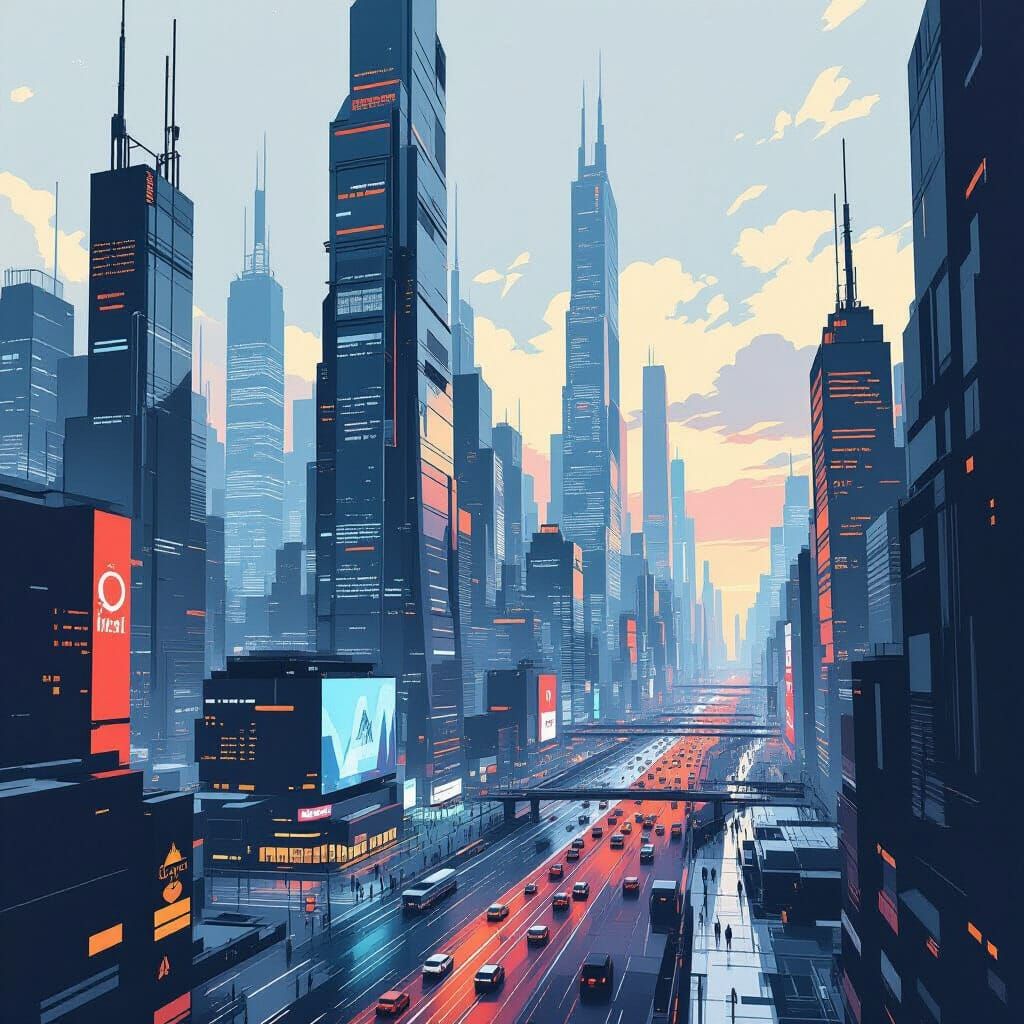 Modern Cityscape in Abstract Style