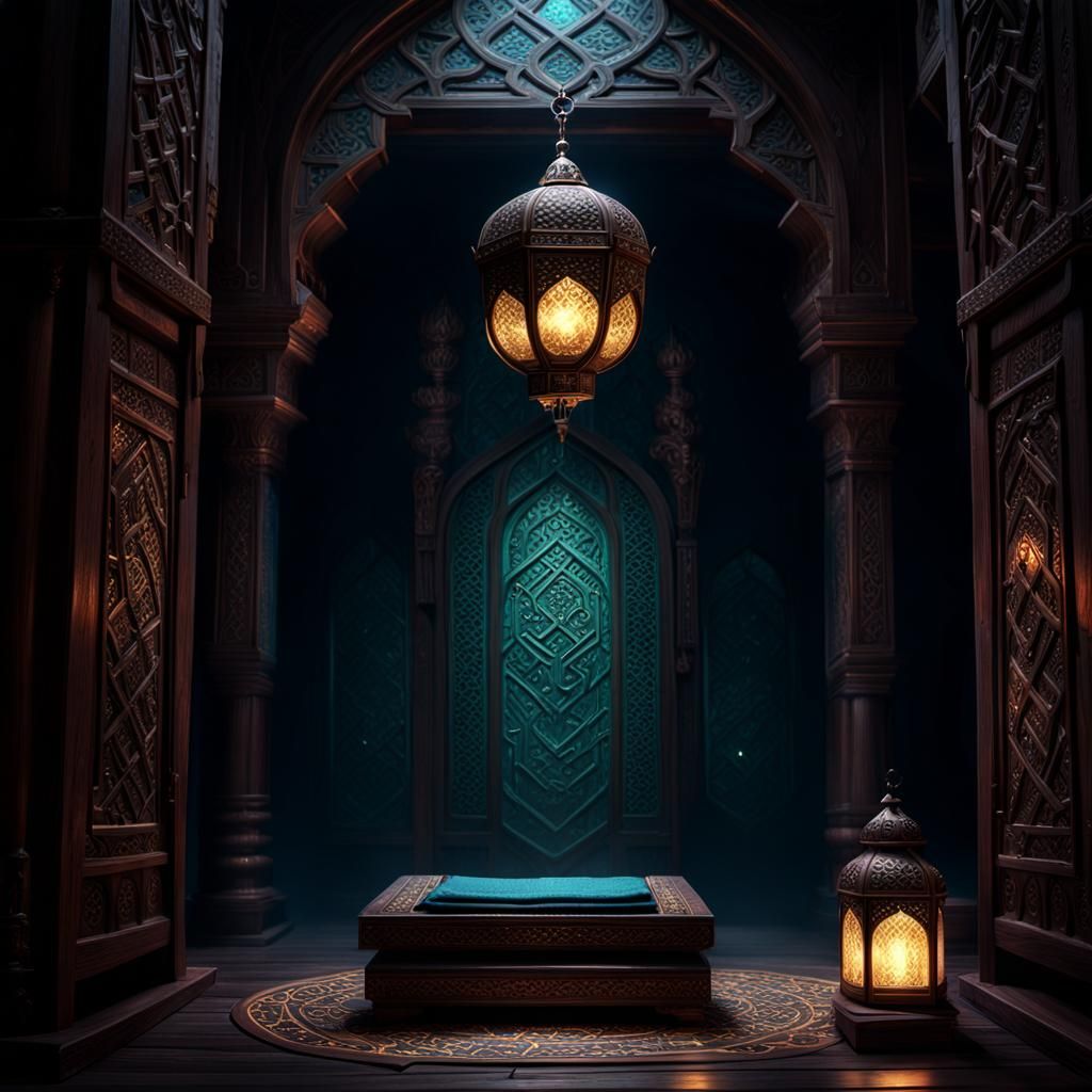 Dark Fantasy Chamber with Arabic Patterns