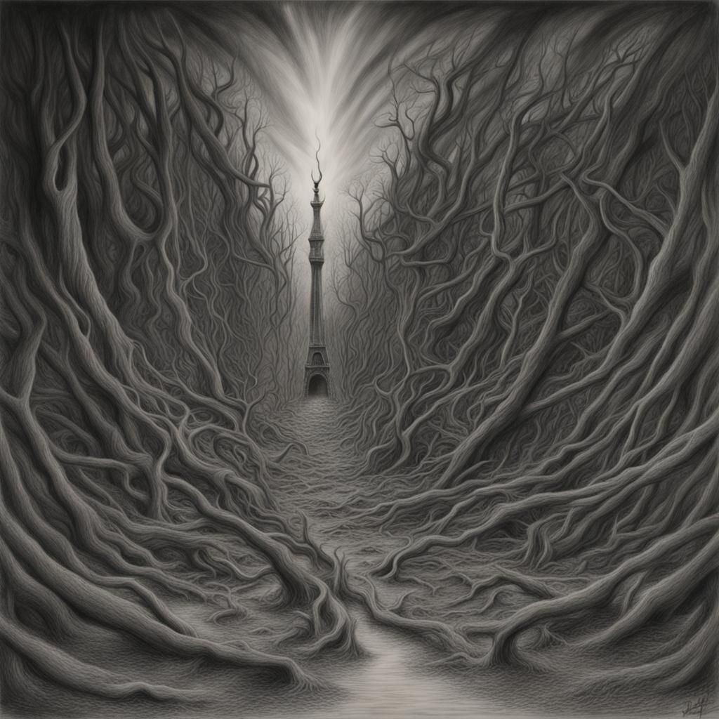 Hyperdetailed Charcoal Drawing: The End