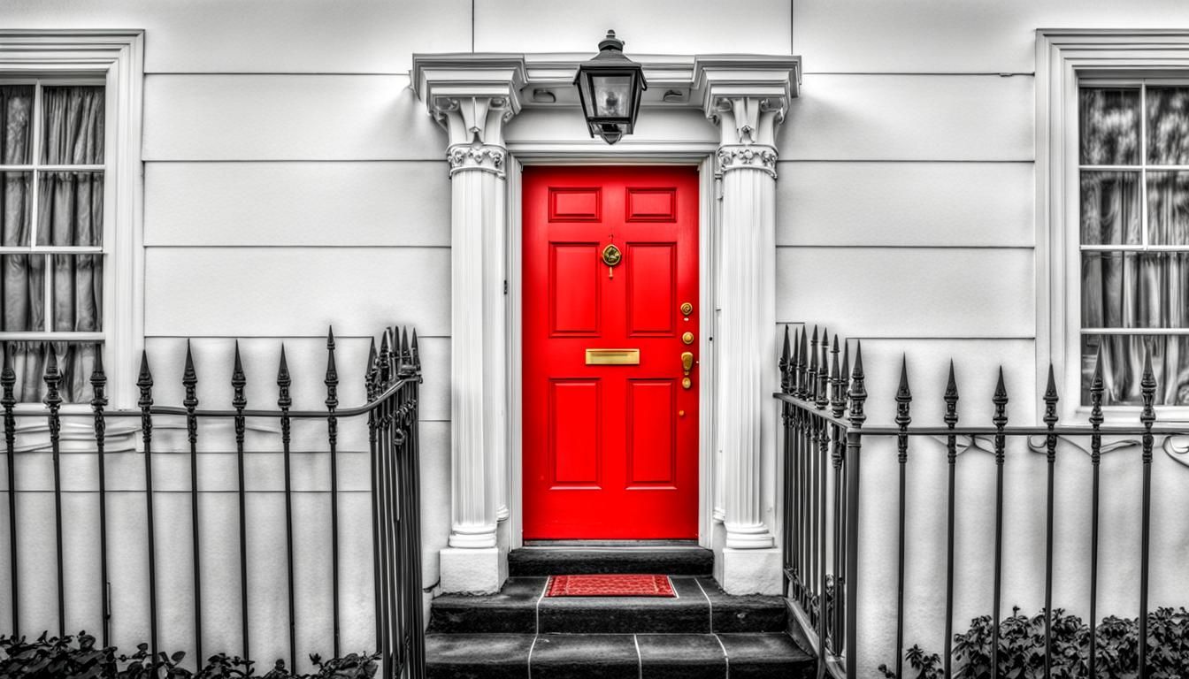 Hyperrealistic White House with Red Door