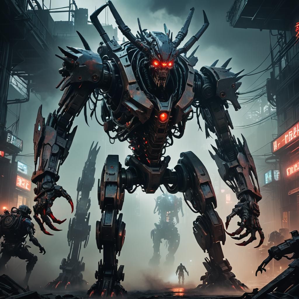 Mecha Wendigo Reaching Out, in Cyberpunk Style