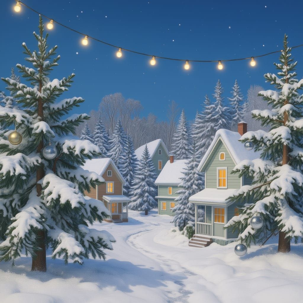 Vintage Christmas Scene in Blue Palette