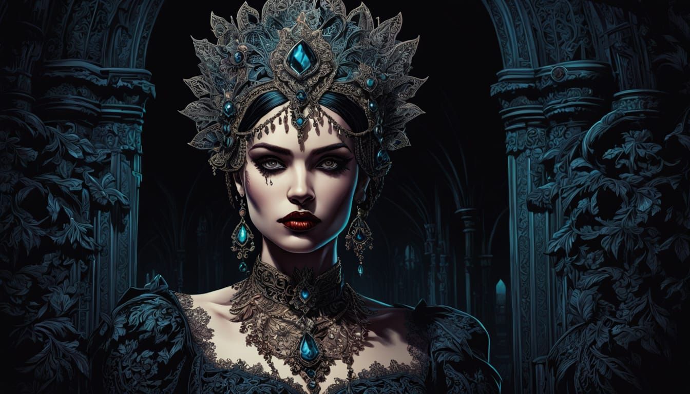 Gothic Comic Book Art of Woman in Lace