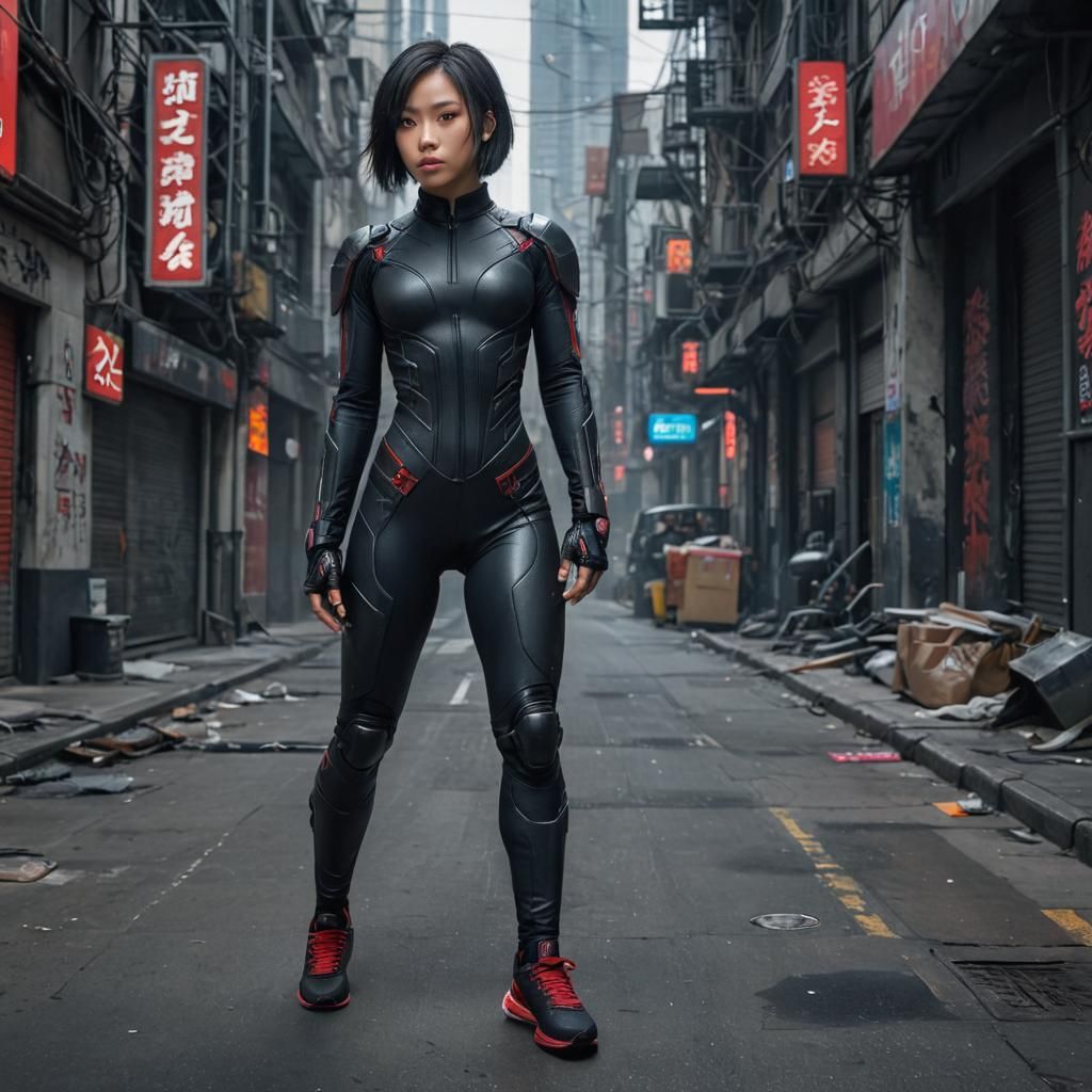 Cyberpunk City: Asian Woman in Armored Suit