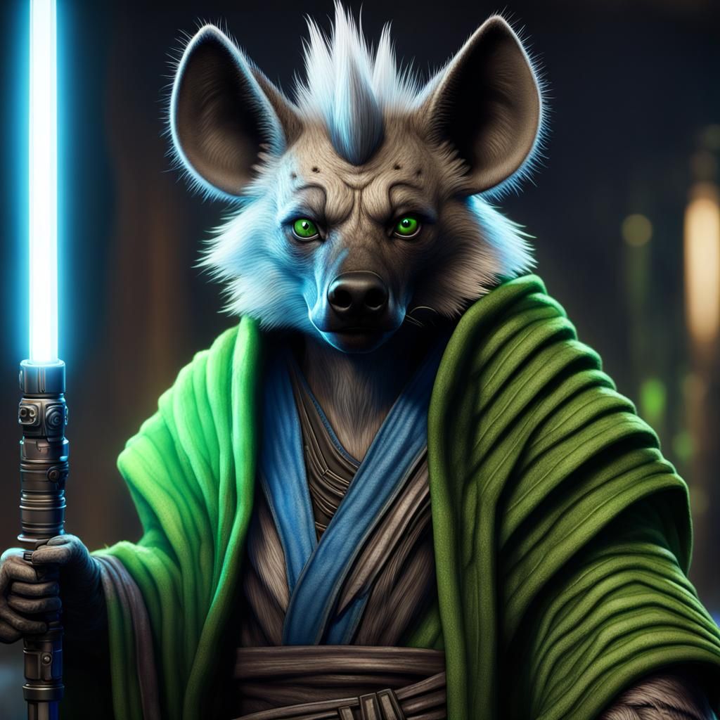 Hyena Jedi Knight with Lightsaber in Detailed Matte Painting
