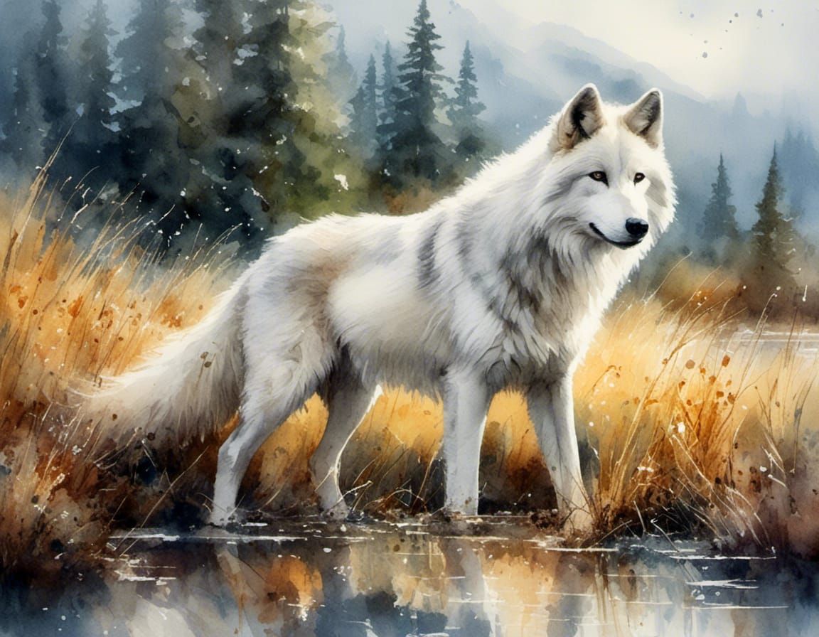 A white wolf enjoying a moment of calm
