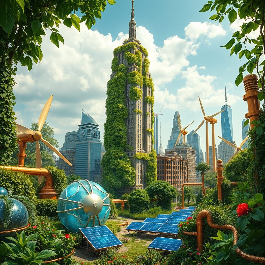 Surreal Solarpunk Empire State Building Thrives in a Lush Gr...