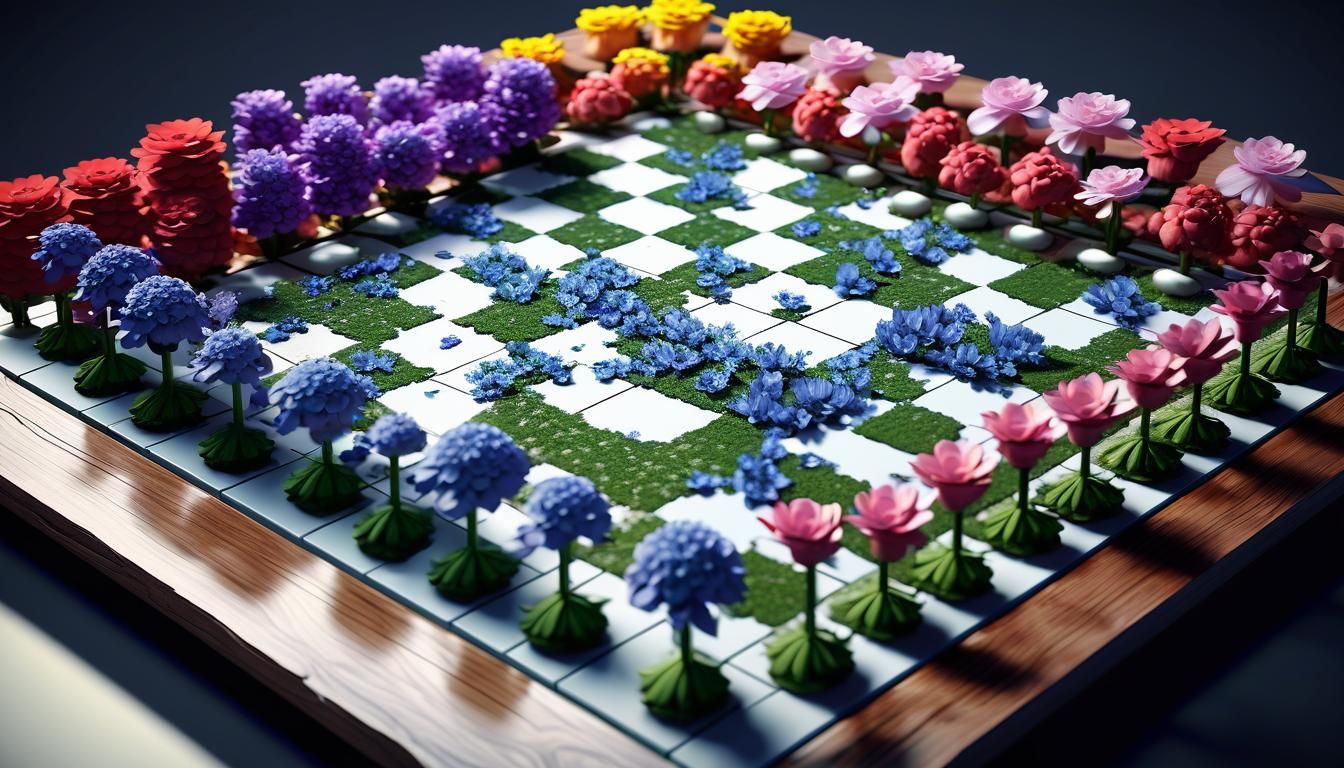 Floral Chess Set in Anime Style, 8k Resolution