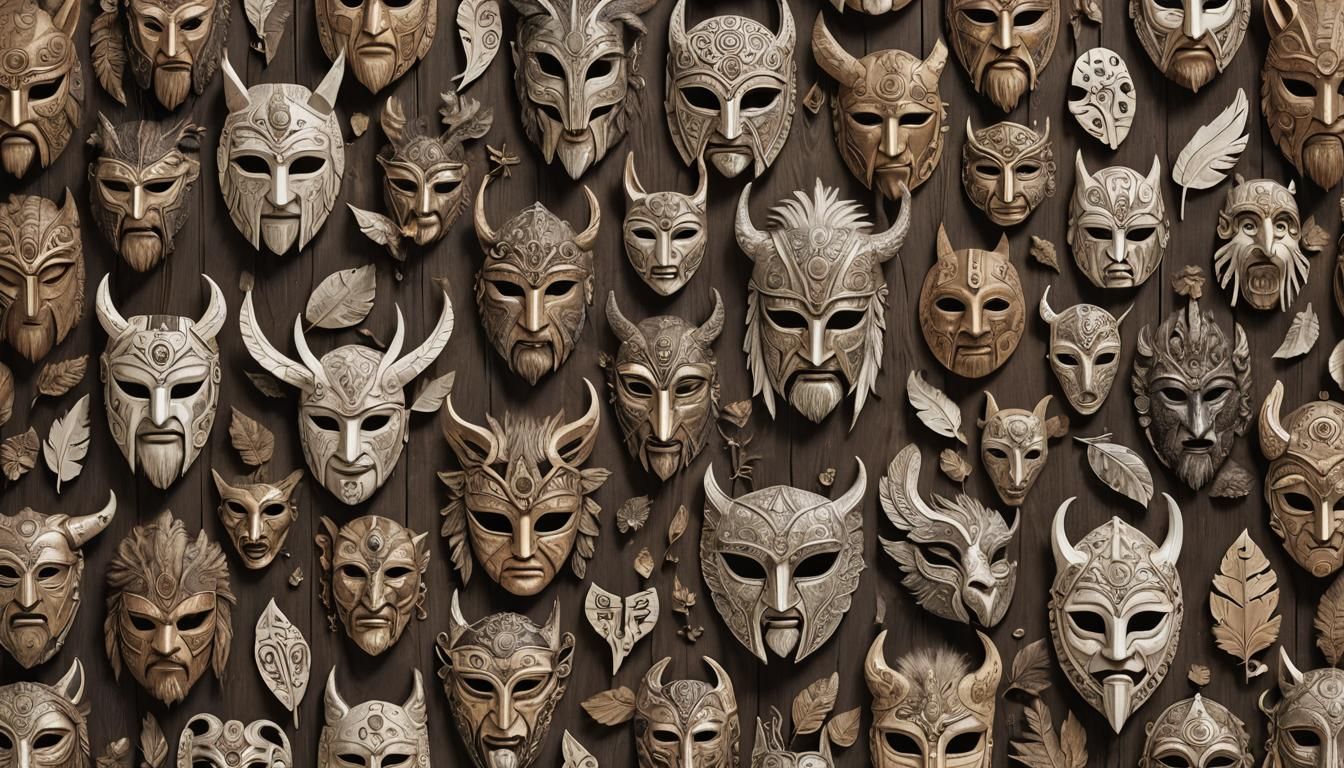 Enchanted Masks of Norse Mythology in Ancient Hall