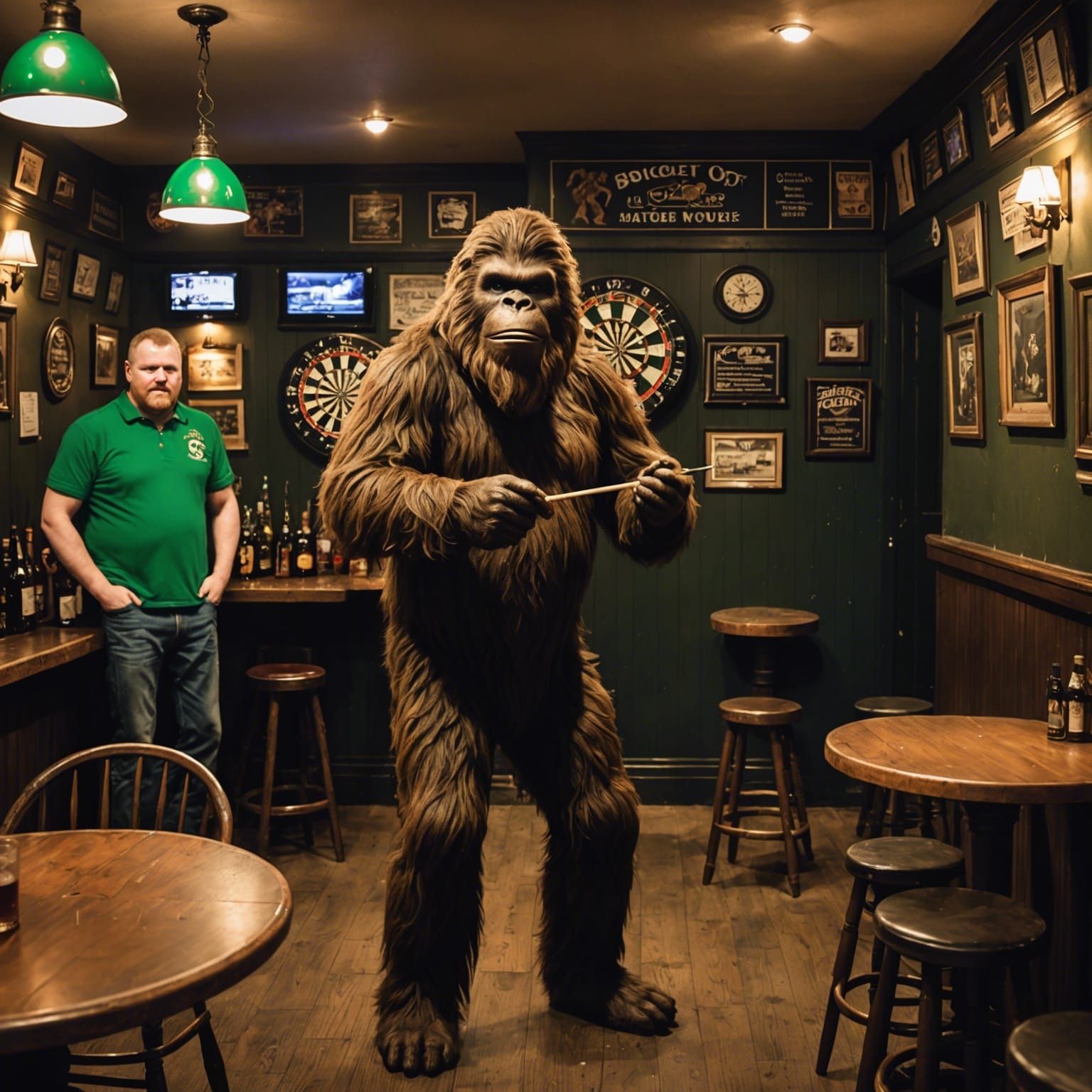 Bigfoot Plays Darts in Irish Pub