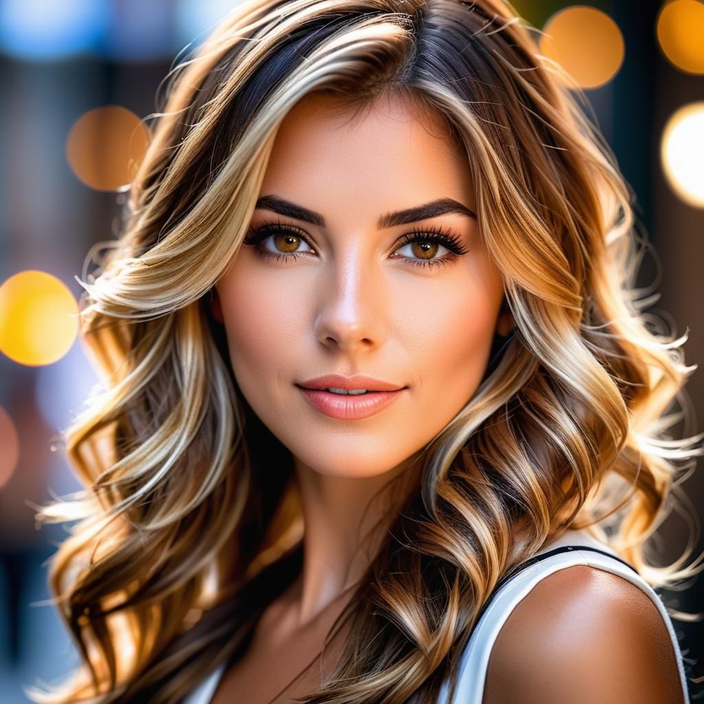 Photorealistic Italian Beauty with Brown and Blonde Hair