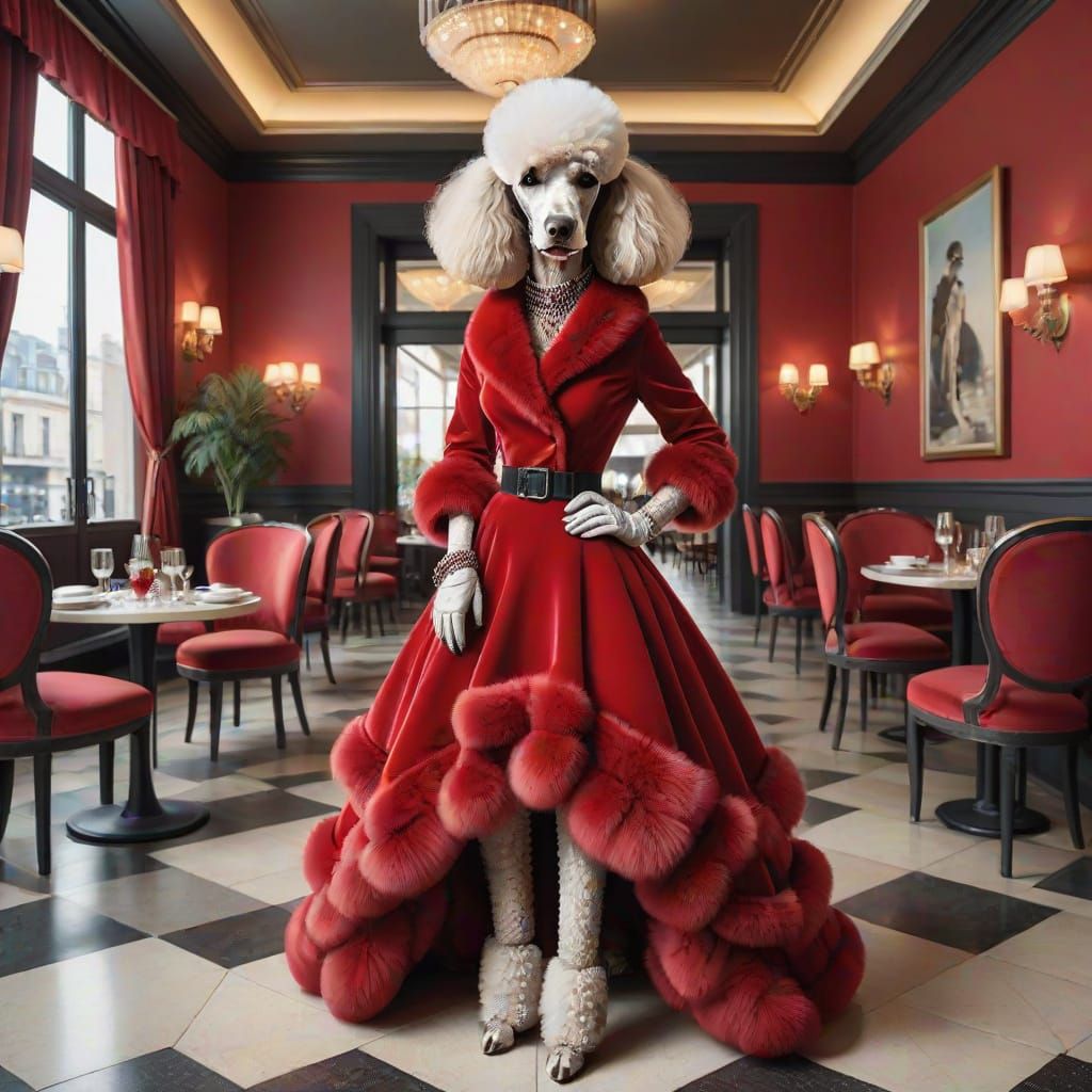 Poodle in Elegant Chanel Haute Couture