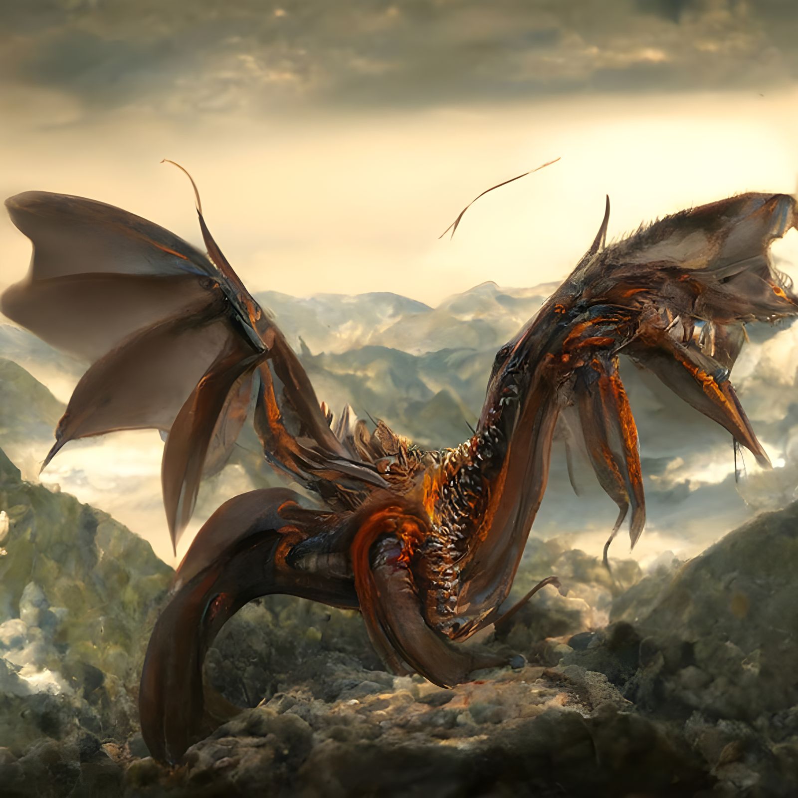 Lindworm Wyvern on Tower in Dark Fantasy Style