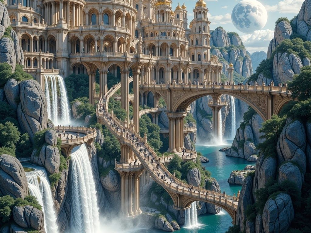 Enchanting Magical Kingdom with Majestic Waterfalls