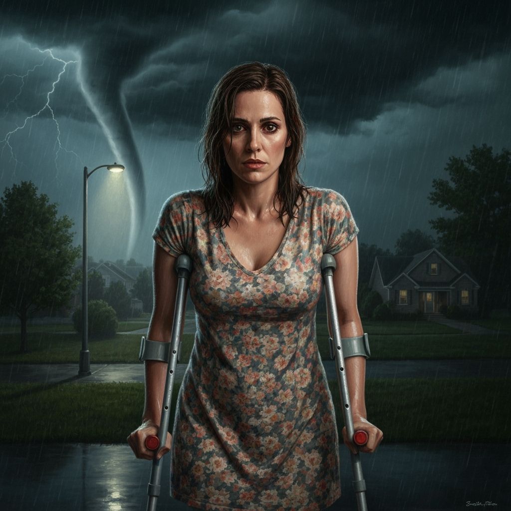 Woman in Rain with Tornado, Oil Painting