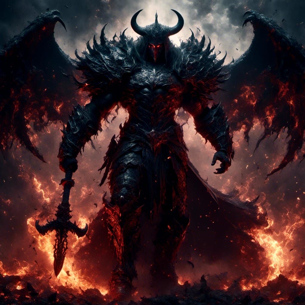 (Huge powerful demon-lord, big muscles, large horns and wing...