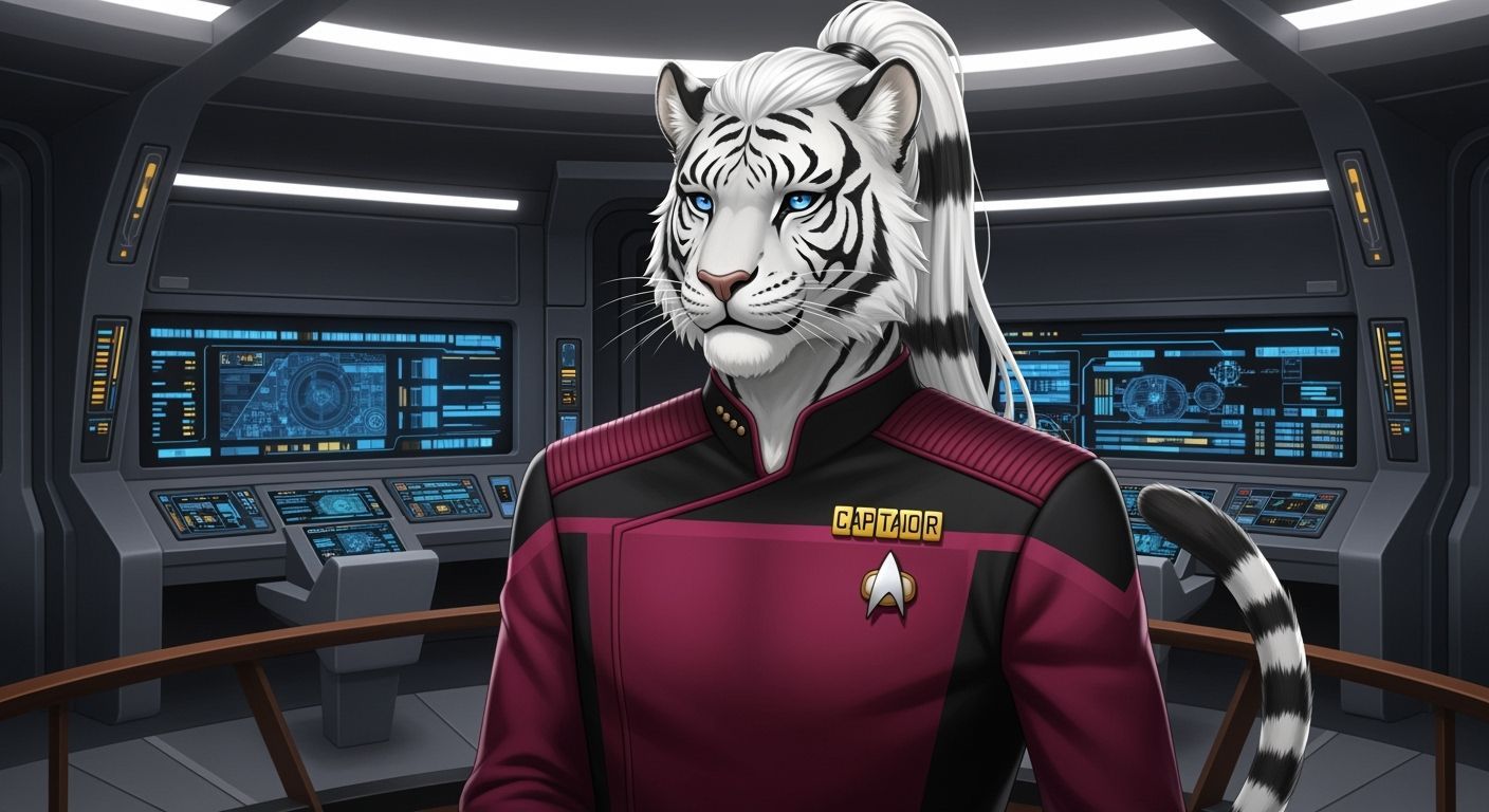 Tiger Captain on Starfleet Bridge in Anime Style