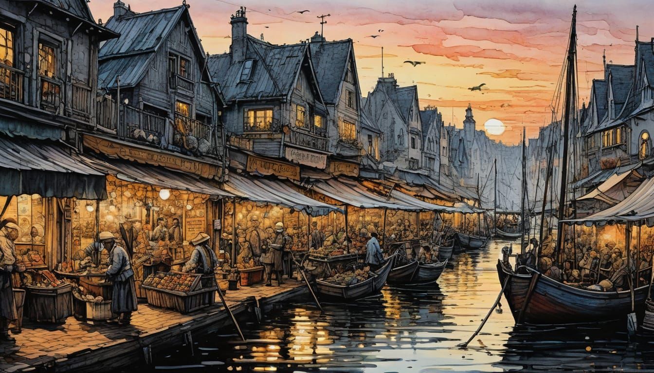 Impressive Oil Painting of Seaside Sunset with Vibrant Color...