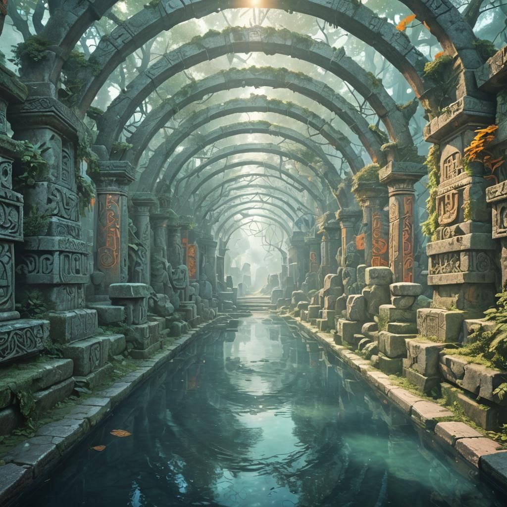 Mystical Sanctuary with Runes in Digital Art Style
