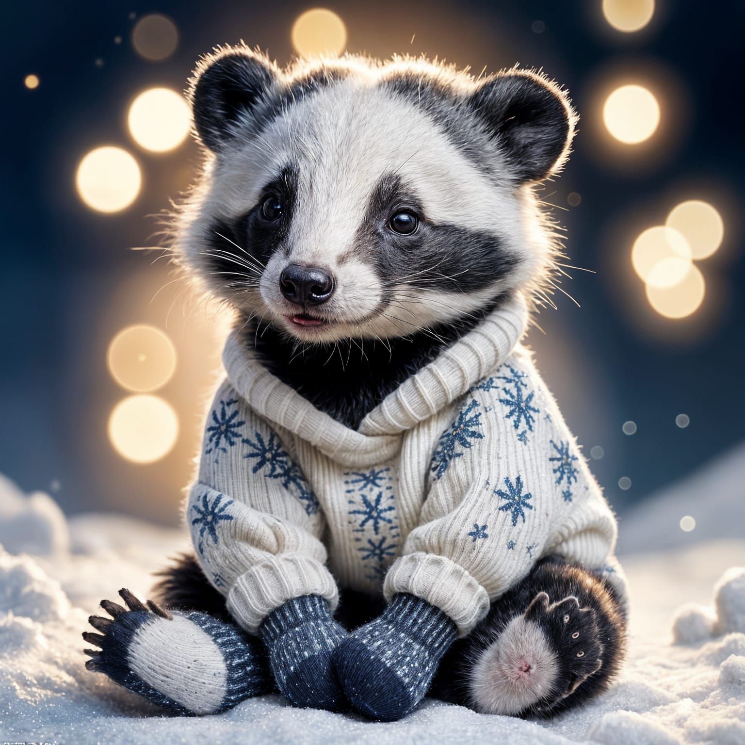 Adorable Baby Badger in Woolly Socks