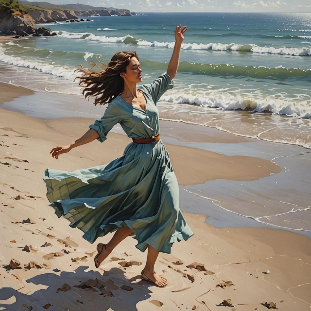 Young Woman Dancing on Secluded Beach