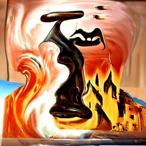 Furious Flaming Man Ready to Fight: Surrealist Art