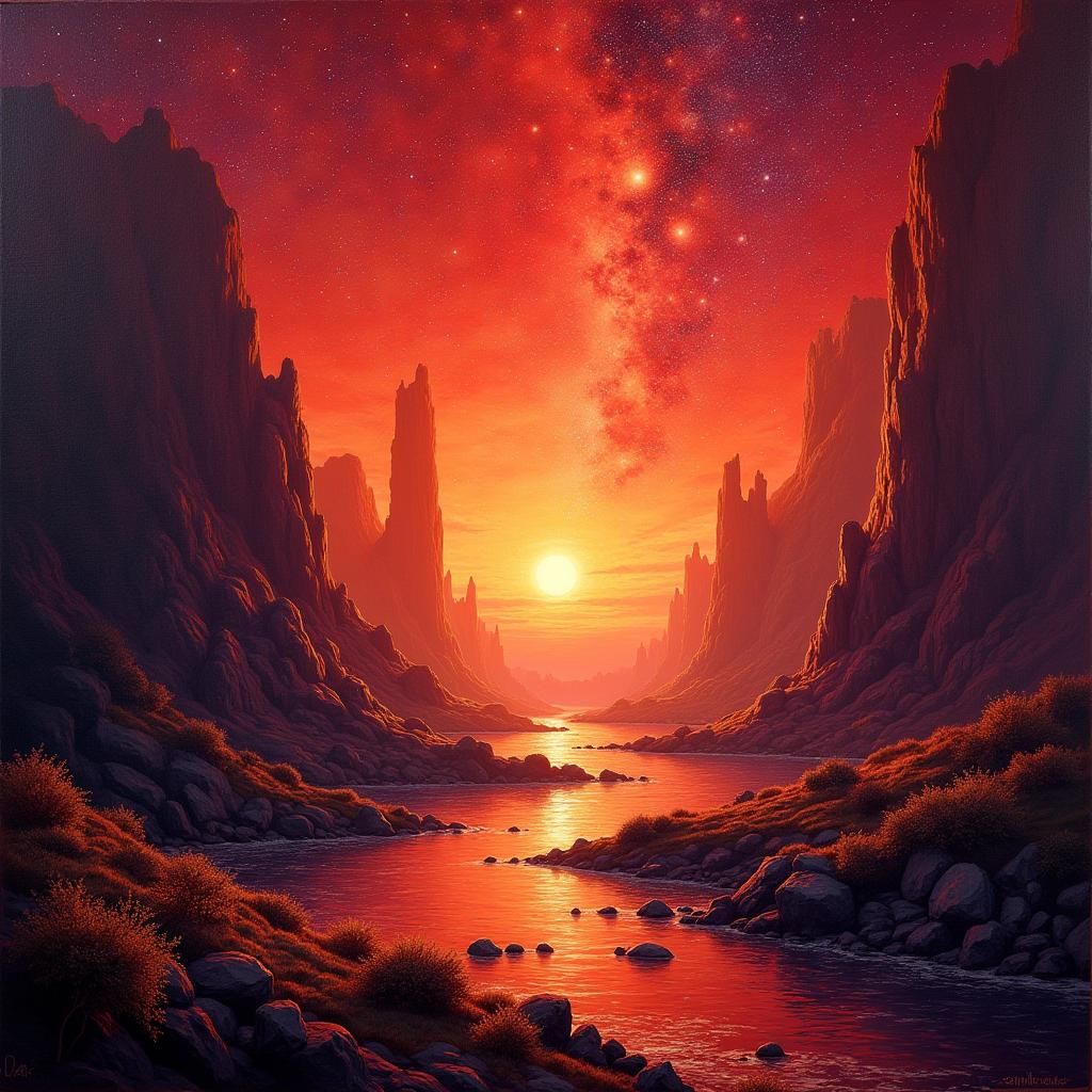 Cosmic Landscape Painting in Dreamlike Style