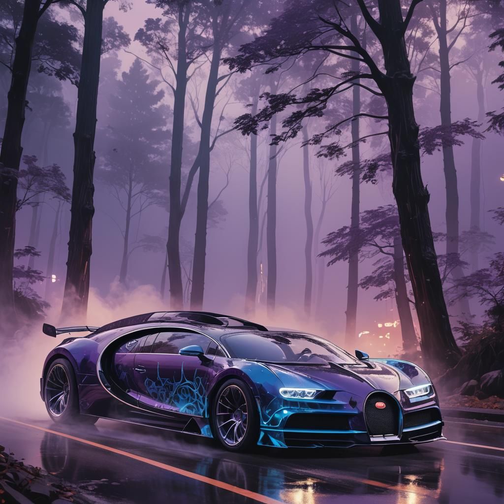 Bugatti Speeding Through Misty Mountains in Hyper-Realistic ...