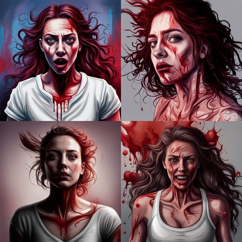 Terrifying Bloody Ghost Woman in Hyperrealistic Splash Art