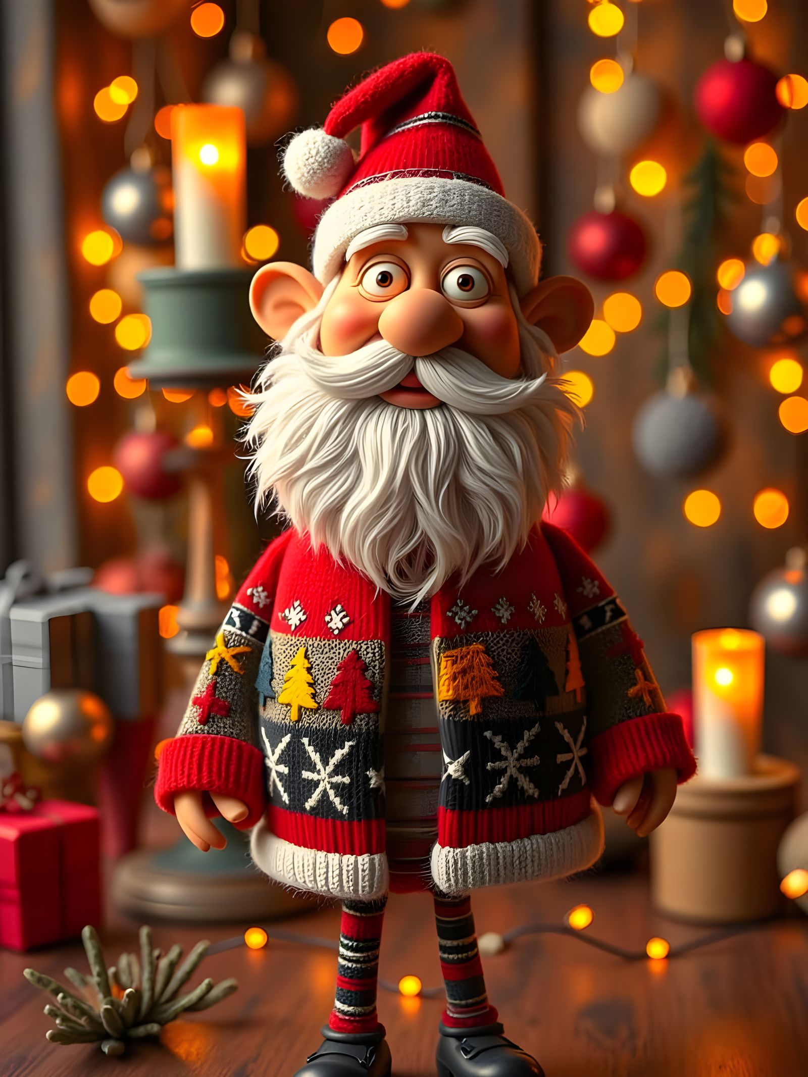 Jolly Claymation Santa in Ugly Christmas Sweater