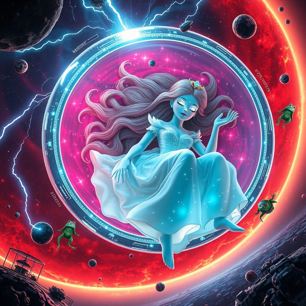 Sleeping Beauty in Stardust Cryo-Pod, a Sci-Fi Vision