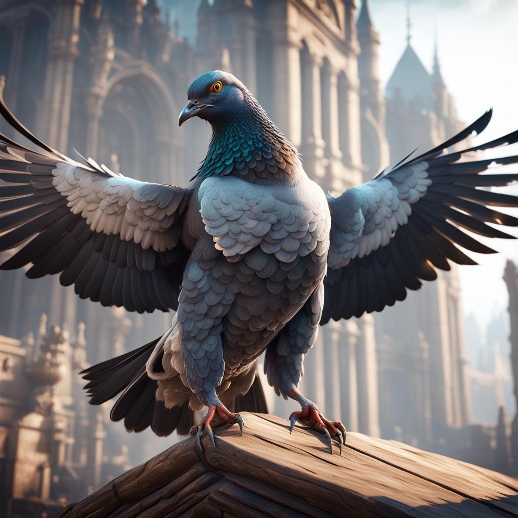 Pigeon Rider in Detailed 3D Game Style