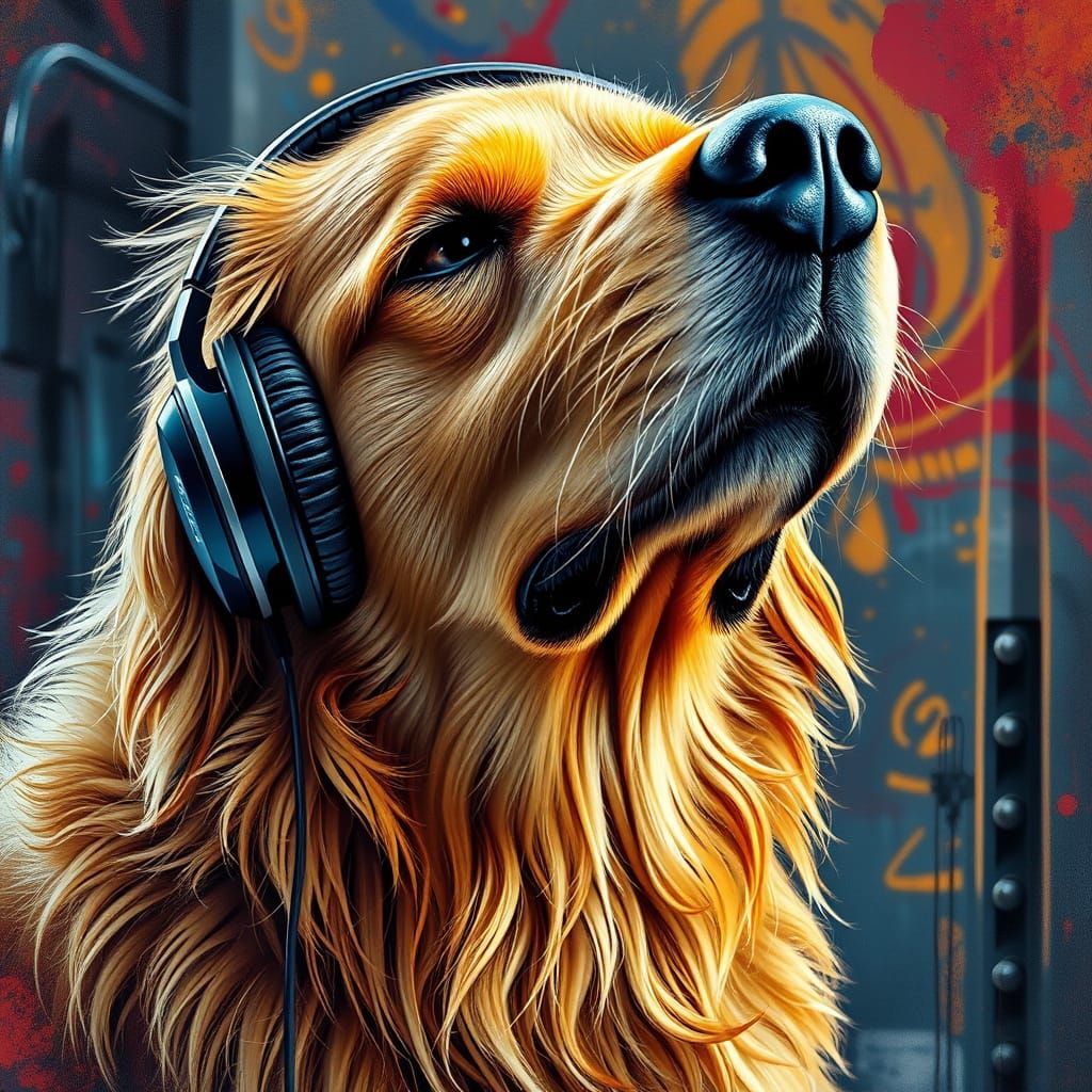 Golden Retriever in Moody Graffiti Art