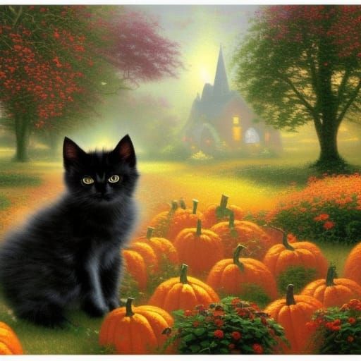 Ethereal Kitten in Pumpkin Field