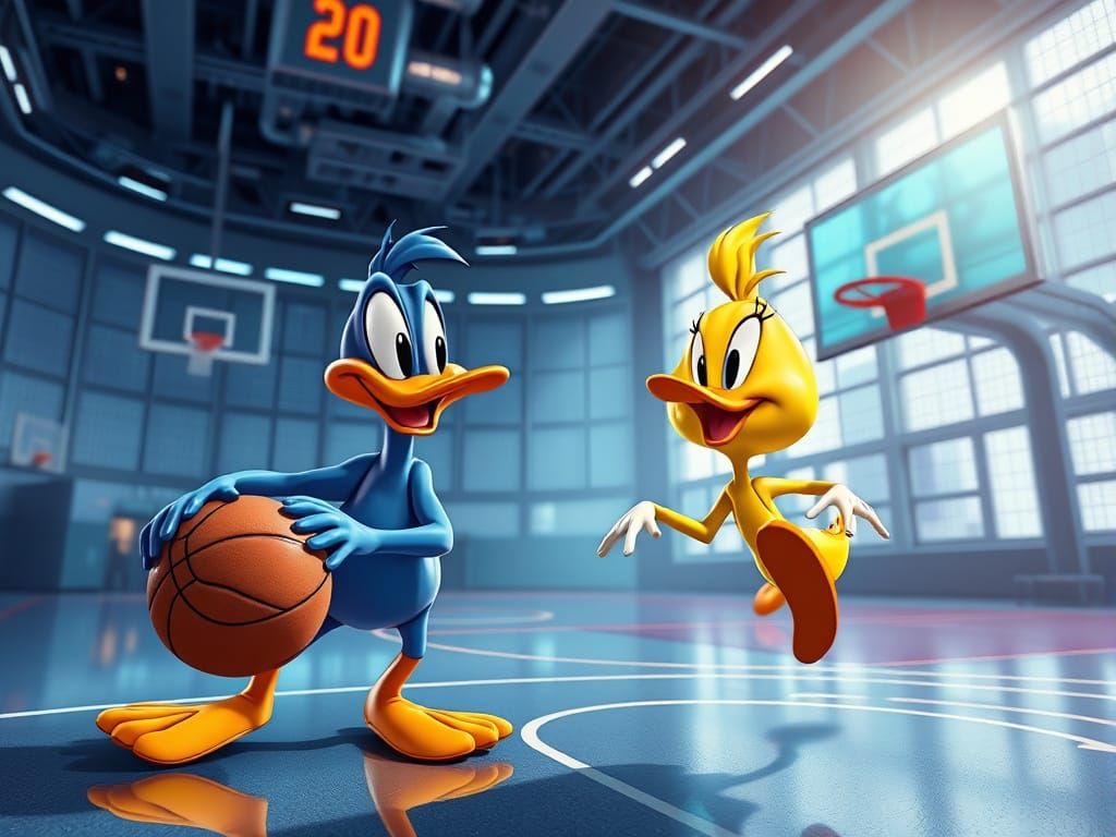 Daffy Duck and Tweety Play Futuristic Basketball