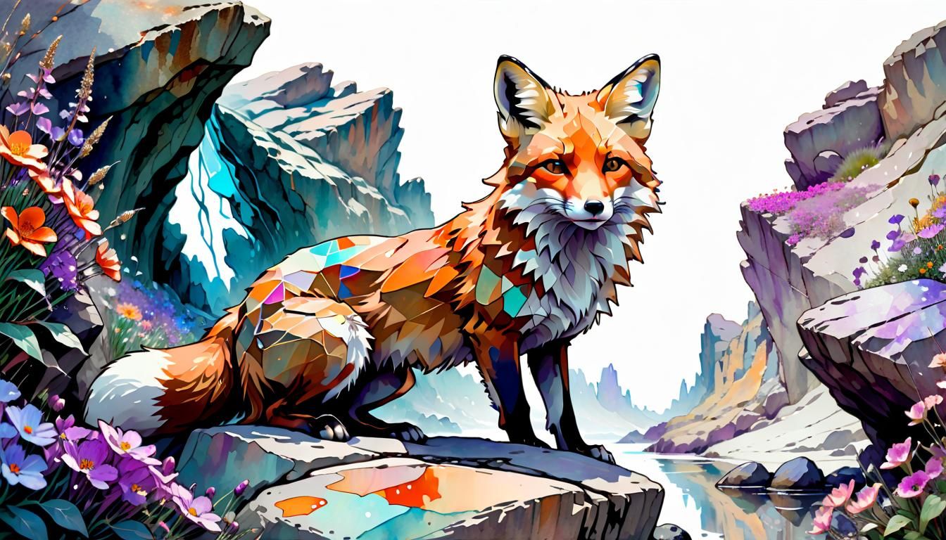 Fox Among Flowers in Art Nouveau Style