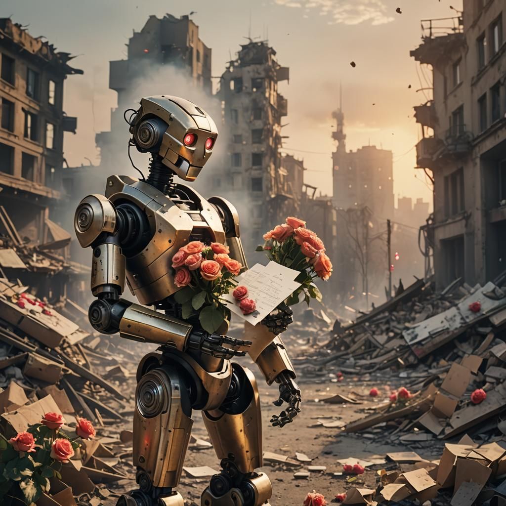 Robot's Love Letter on the Battlefield: Cinematic Still