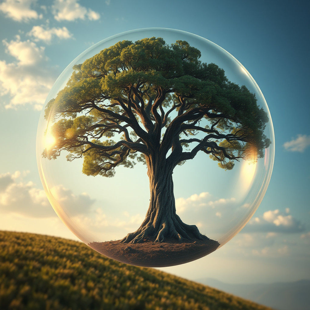 Majestic Tree in Bubble: Hyperrealistic Digital Art