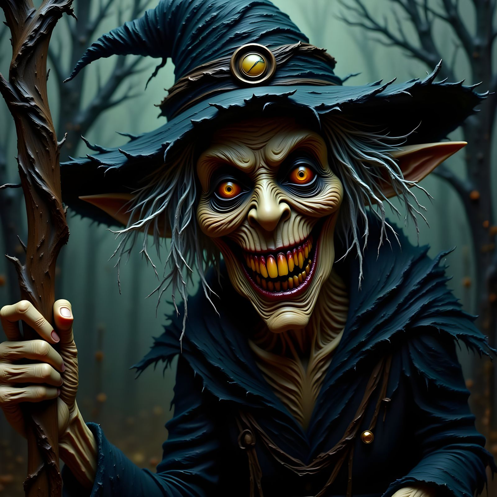 Wicked Witch in Tattered Robes, Impasto Painting