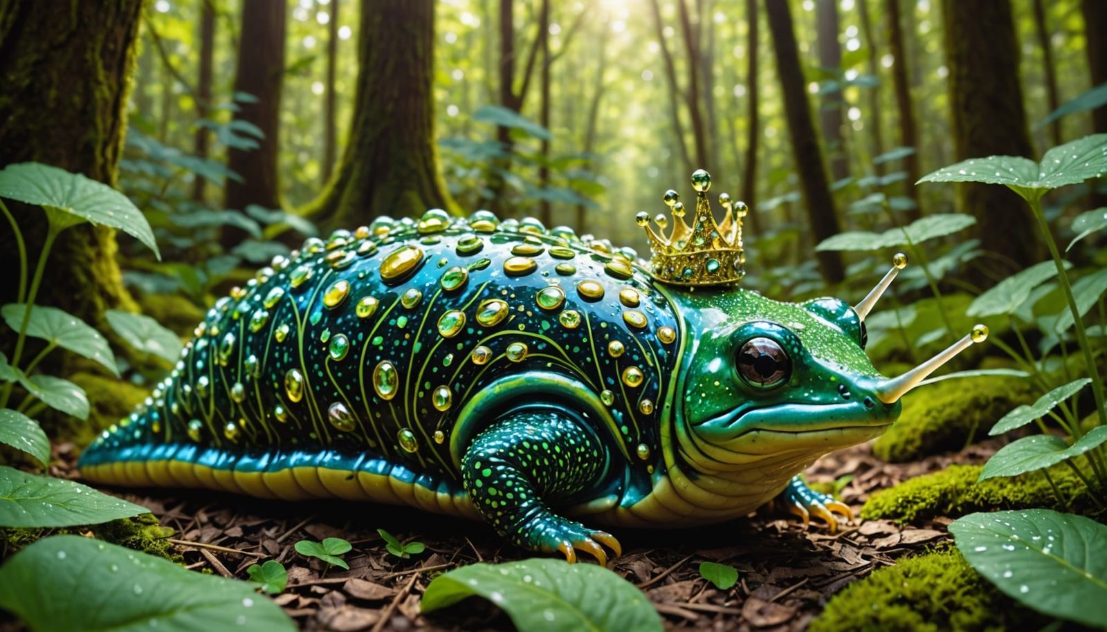 Majestic Slug Crowned King in Enchanted Forest