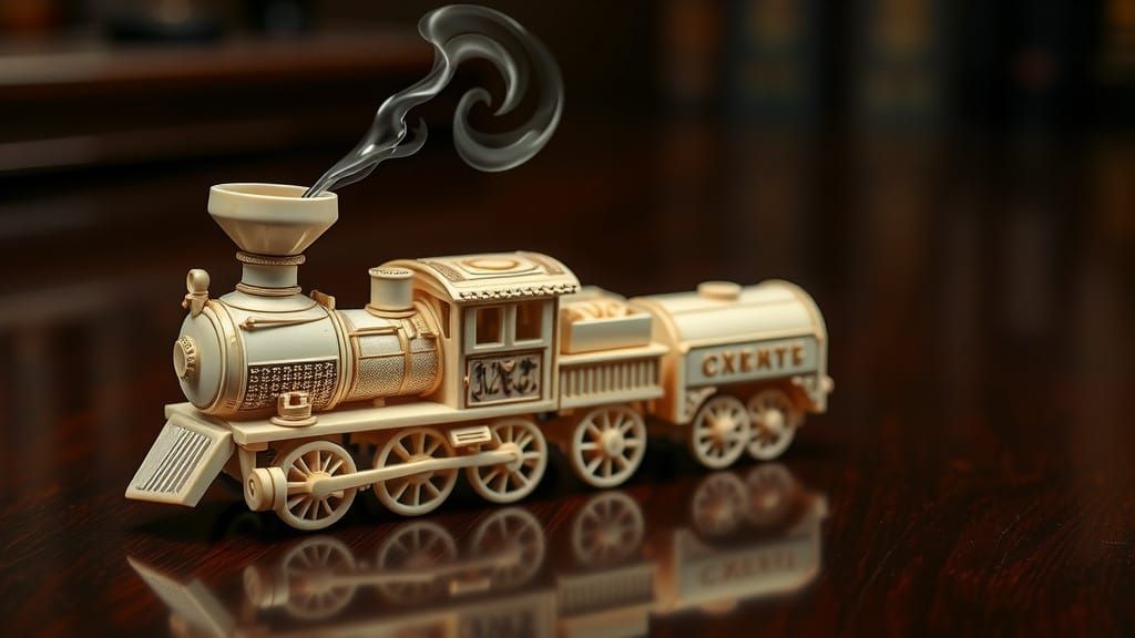 Ornate Meerschaum Pipe with Steam Train Design in Victorian...