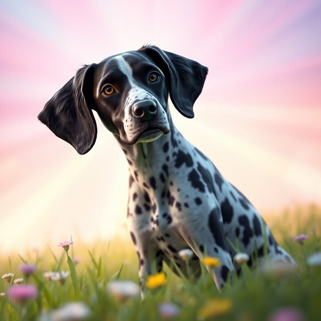Regal German Short-Haired Pointer in Whimsical Meadow