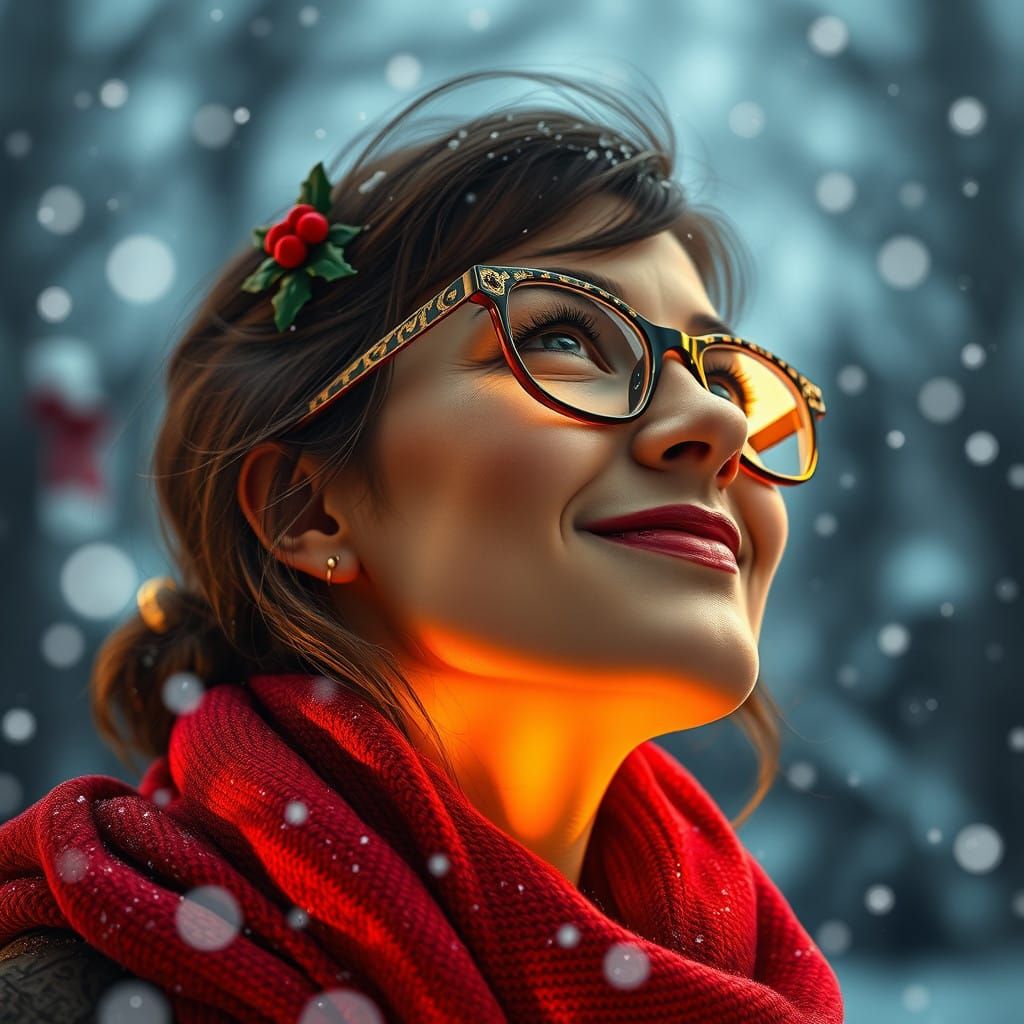 Christmas: Woman in Vibrant Winter Wonderland
