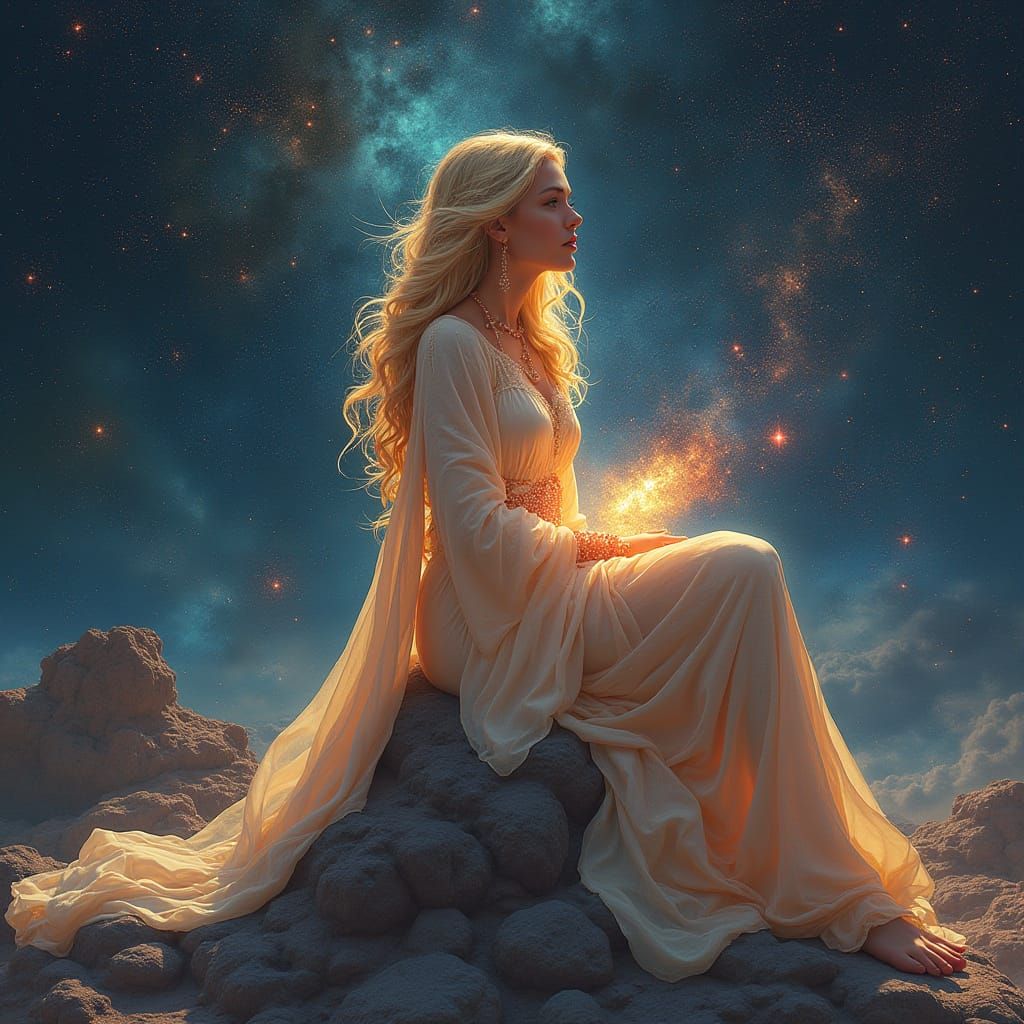 Celestial Goddess Watches Over Cosmic Realm